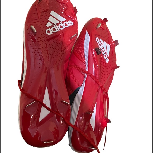 Addias Baseball Metal Cleats Mens Shoes Red and White with Black Trim US 12 1/2 - Picture 7 of 12